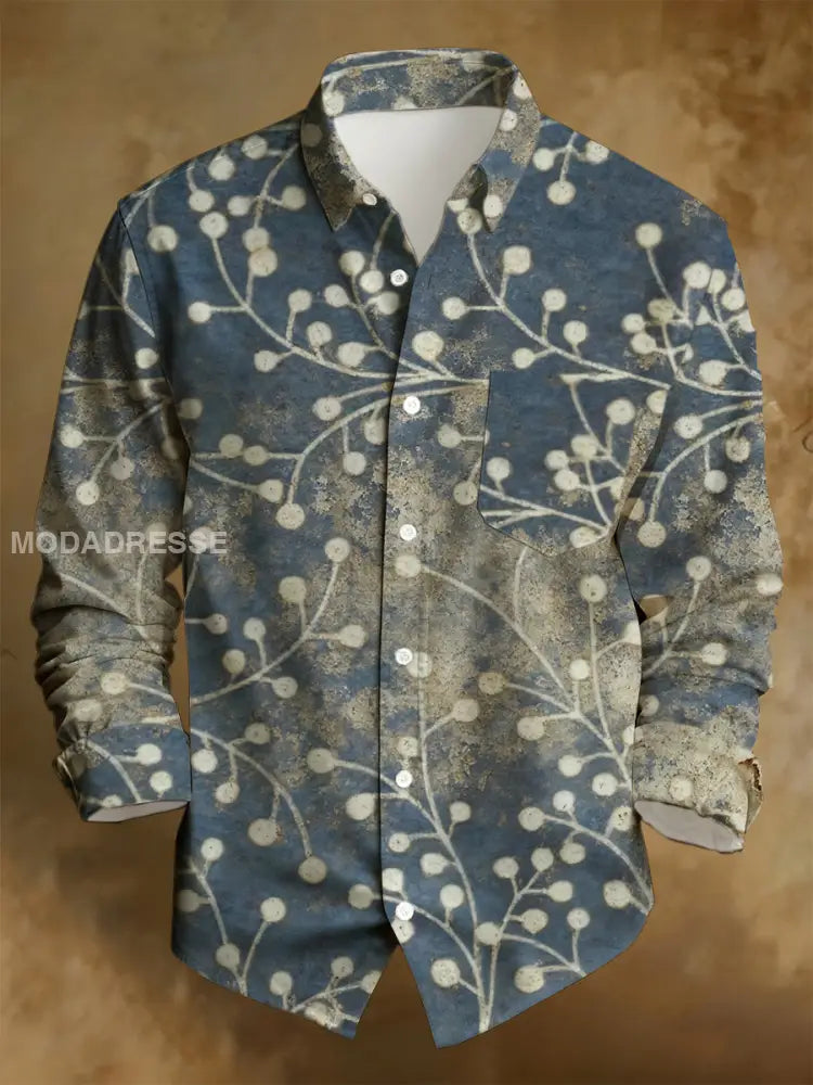 Mäns affärsstil Retro Distressed Tryckta långärmad skjorta A / S
