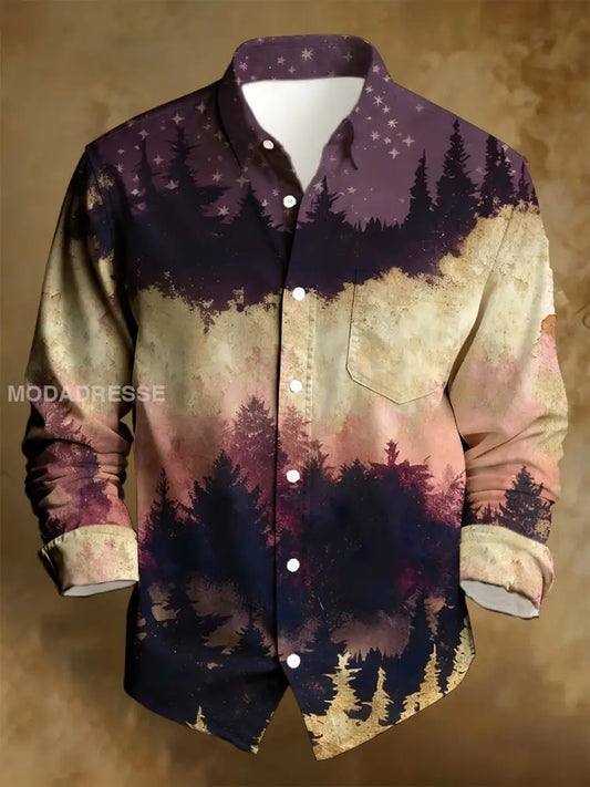 Mäns affärsstil Retro Distressed Tryckta långärmad skjorta A / S