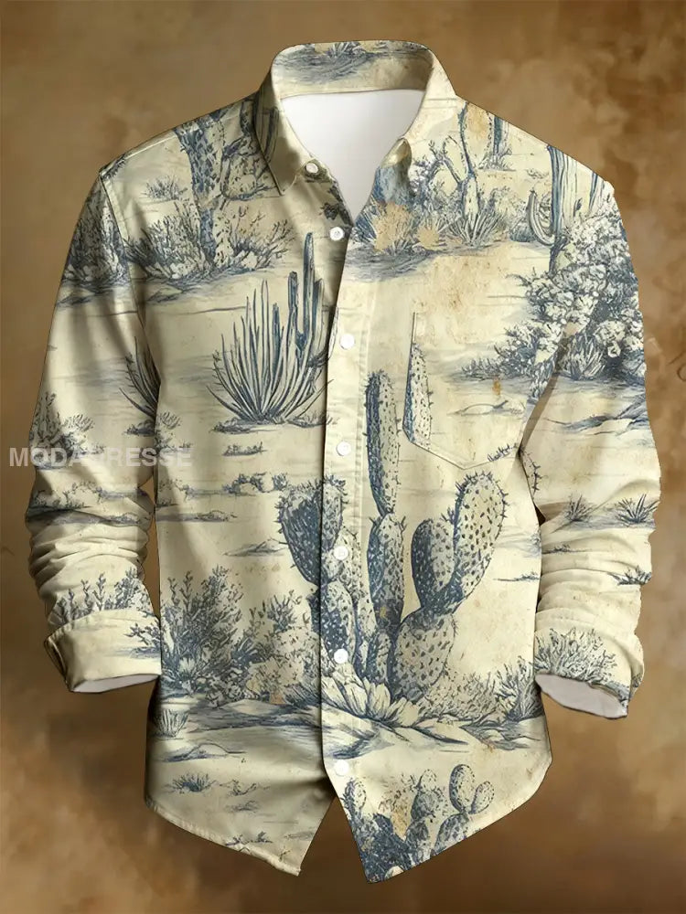 Mäns affärsstil Retro Distressed Tryckta långärmad skjorta A / S
