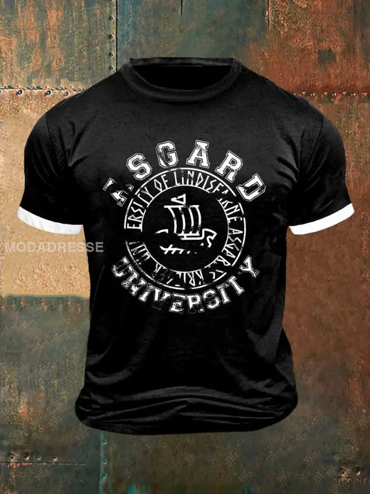 Mäns Asgard Print Vintage Mode Kort ärm T-shirt S