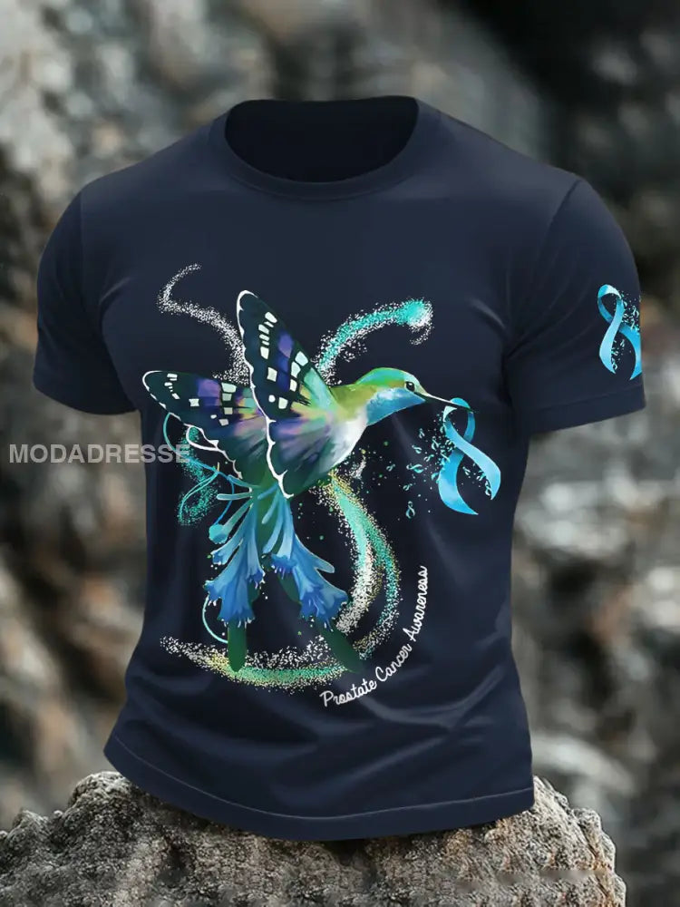 Mäns band prostatacancer Hummingbird T shirts marinblå färg / S