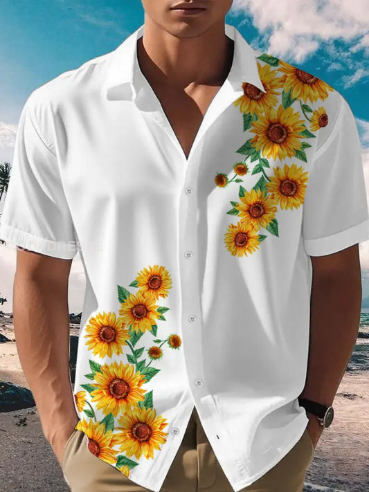 Mäns blommorskjort vitt / S