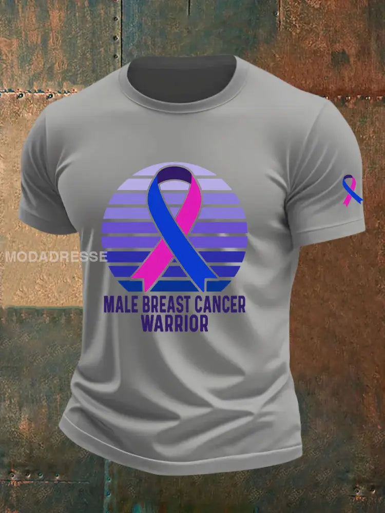 Mäns bröstcancer medvetenhet Skriv ut Casual T shirt ljusgrå. / S