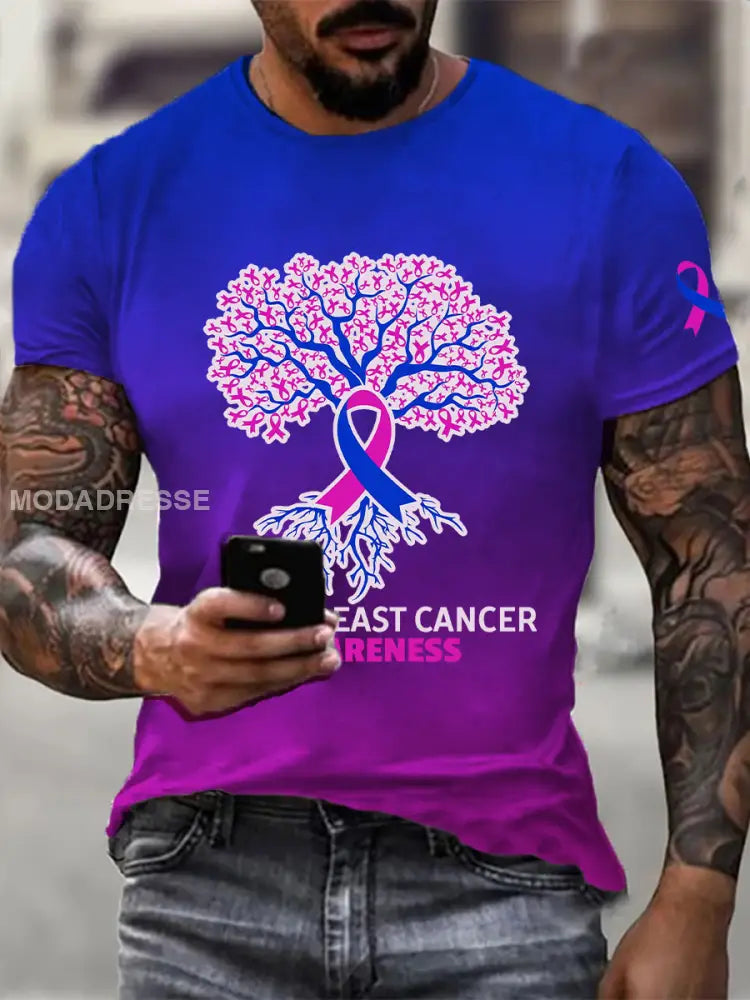 Mäns bröstcancer medvetenhet Skriv ut Casual T shirt som bild / S