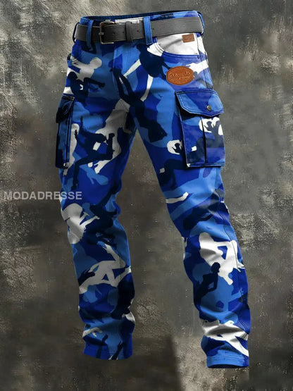 Mäns Camouflage Business Style Skriv ut Retro konst Casual Workwear Byxor blå / S