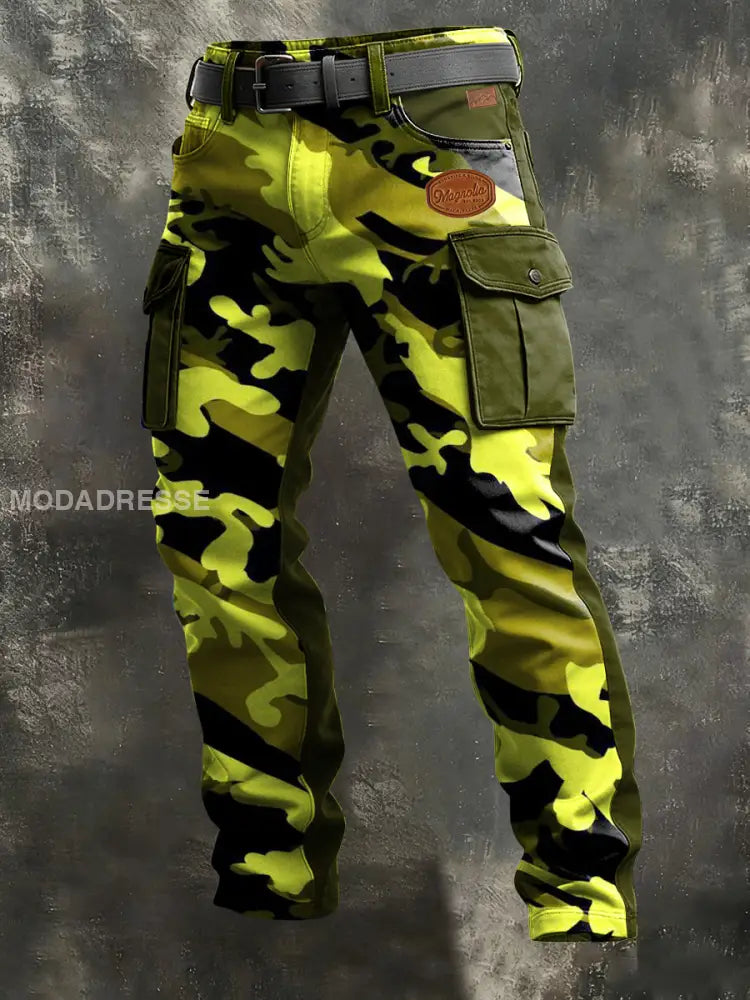 Mäns Camouflage Business Style Skriv ut Retro konst Casual Workwear Byxor grönt / S