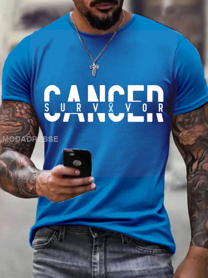 Mäns cancer överlevare Skriv ut T shirt blå / S