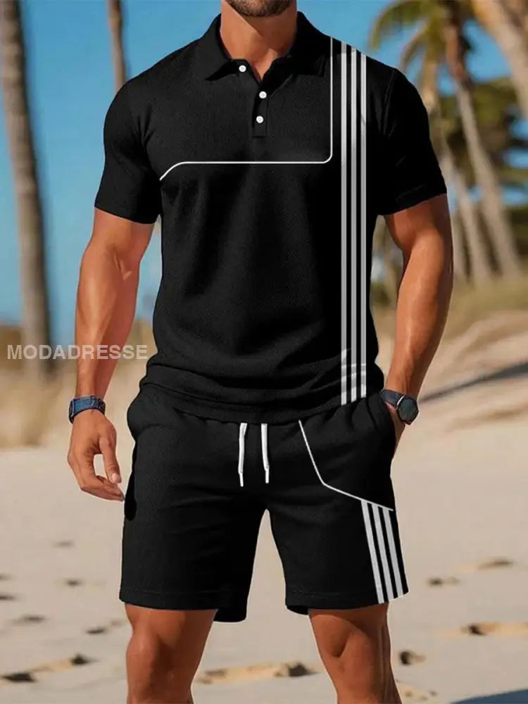 Mäns Casual Business Short-sleeved Polo-dräkt svart / S