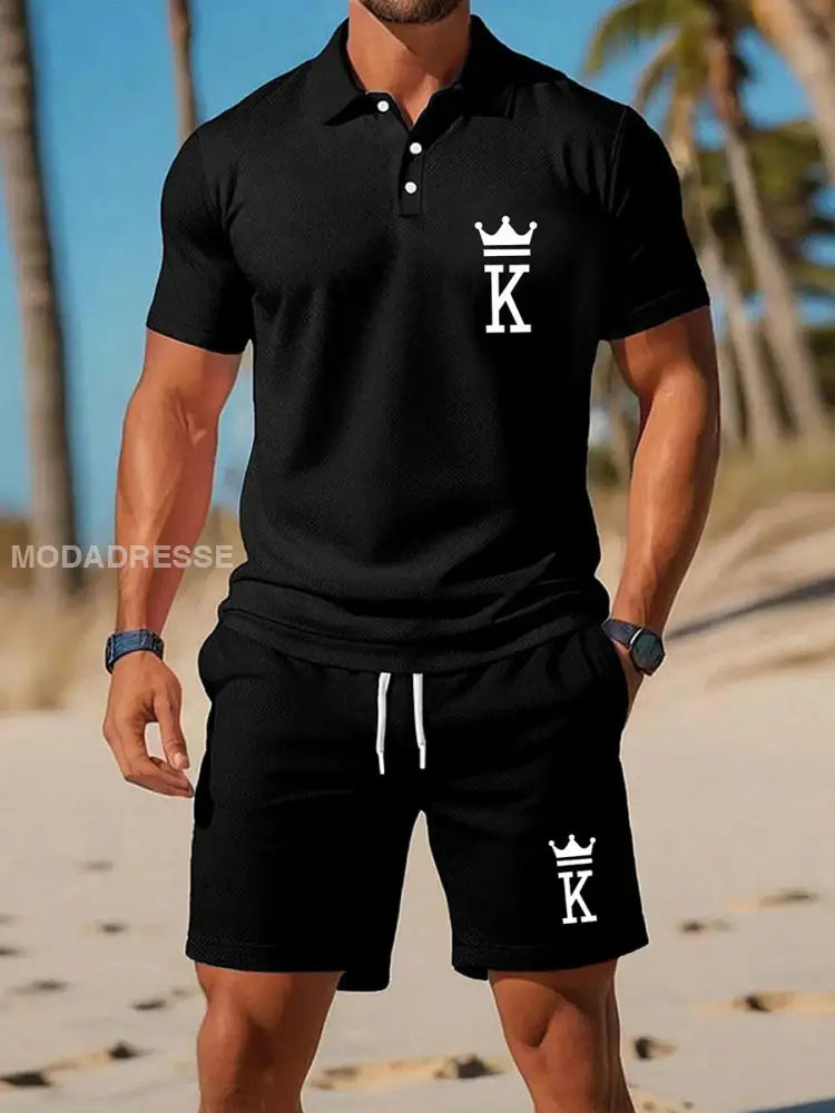Mäns Casual Business Short-sleeved Polo-dräkt svart / S