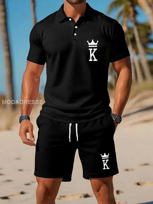 Mäns Casual Business Short-sleeved Polo-dräkt svart / S