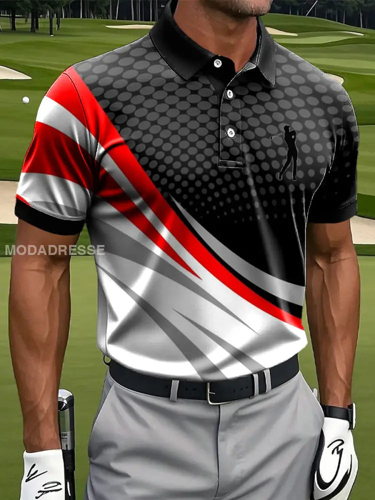 Mäns Classic Abstract Linje Splicing Konst Skriv ut Casual Business Polo tröj S