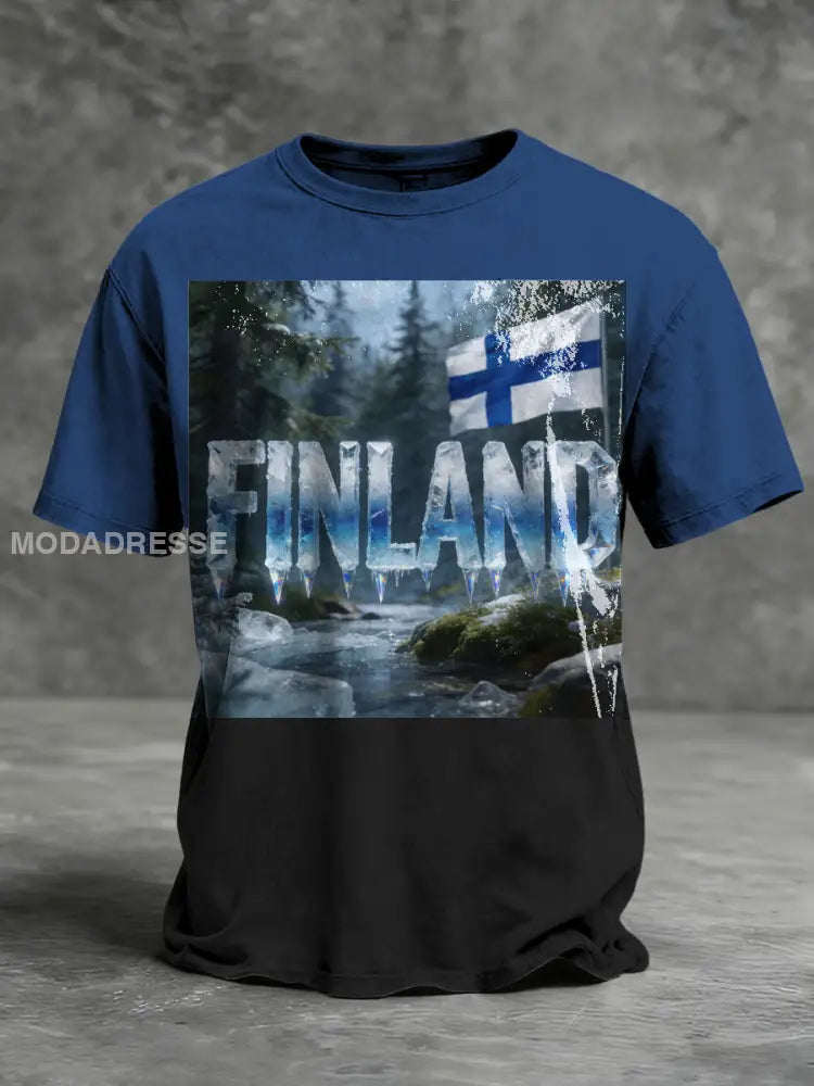 Mäns cool is-tema ’FINLAND’ landskap grafisk T-shirt flerlog / S
