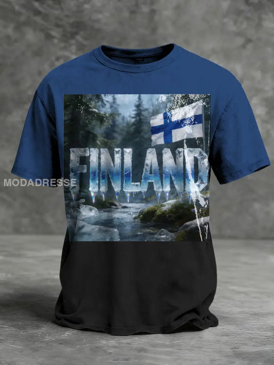 Mäns cool is-tema ’FINLAND’ landskap grafisk T-shirt flerlog / S