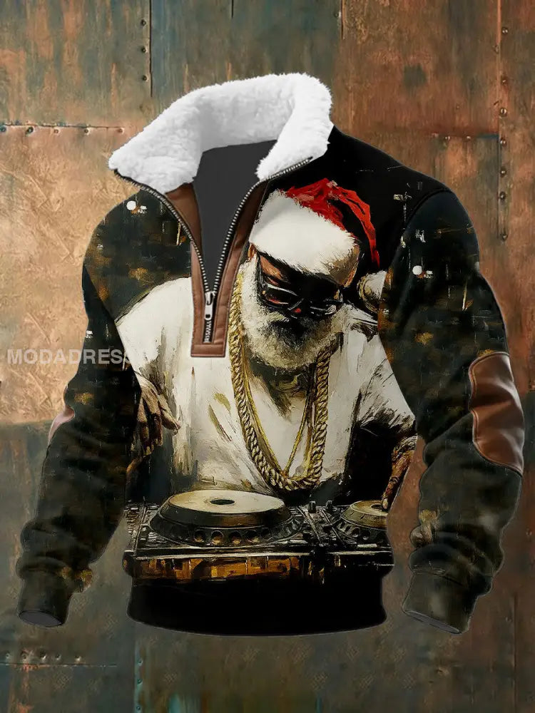 Mäns DJ Santa Baggy Zip-up Hoodie. som bild / S