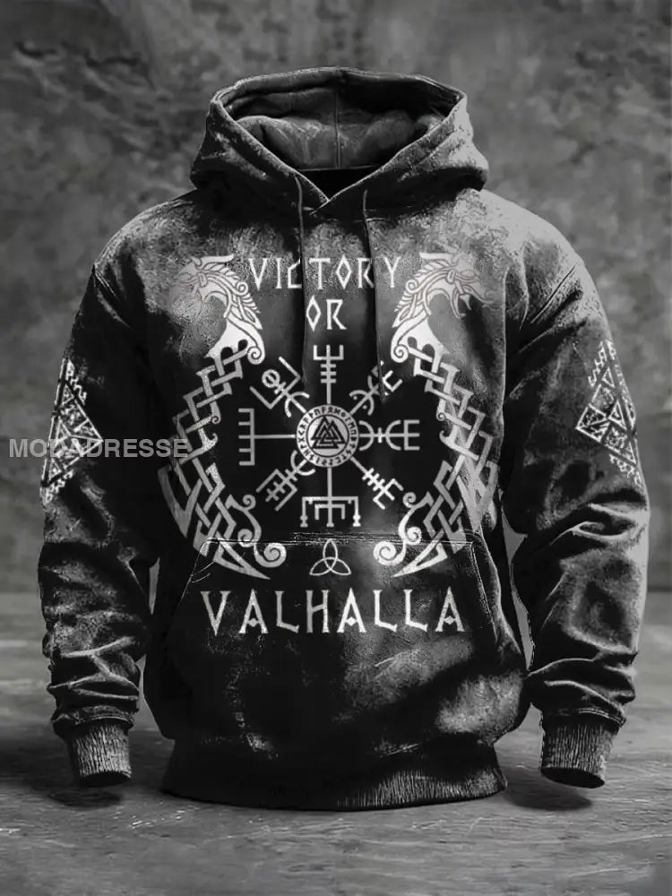 Mäns djärva ’ seger eller Valhalla’ Rune Skriv ut svart huvat flerlog / S