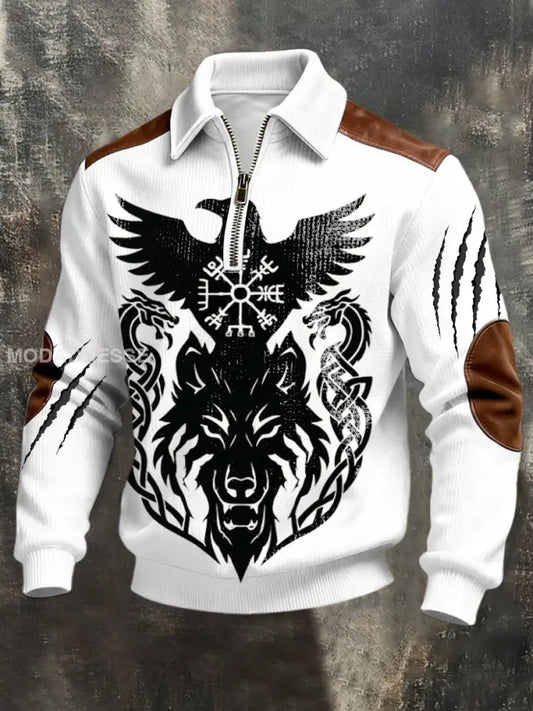 Mäns djärva svart viking varg och örnsymbol Sweatshirt flerlog / S