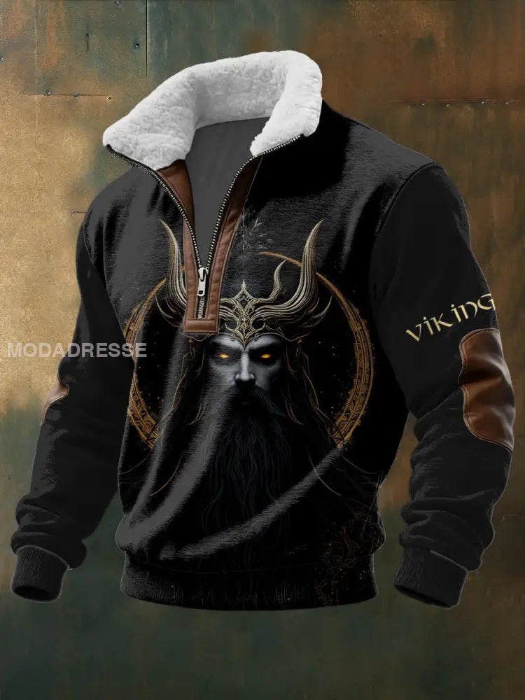 Mäns dramatiska gyllene vikingar porträtt Skriv ut Fleece-kollar Hoodiet flerlog / S