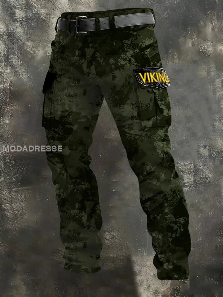 Mäns Edgy Green Camo ’VIKING’ Accent lastbyxor flerlog / S