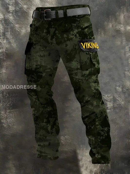 Mäns Edgy Green Camo ’VIKING’ Accent lastbyxor flerlog / S