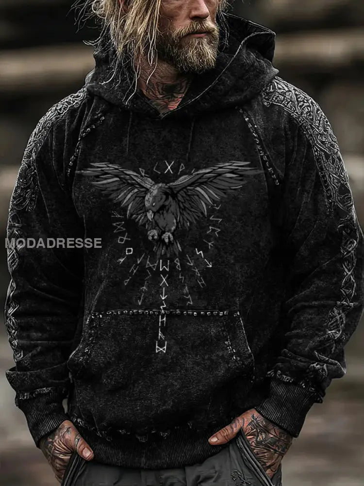 Mäns Edgy Viking Raven & Rune Skriv ut huvat flerlog / S