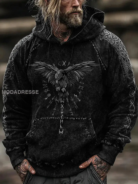 Mäns Edgy Viking Raven & Rune Skriv ut huvat flerlog / S