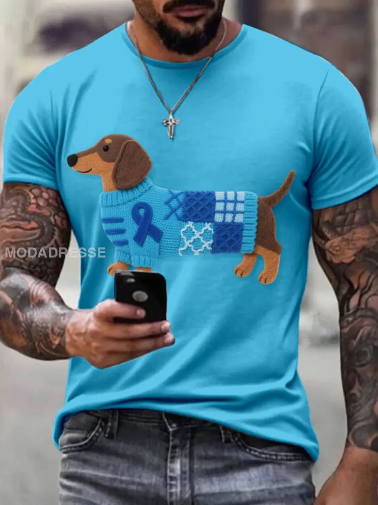 Mäns filt konst skräckhund mönster T shirt blå / S