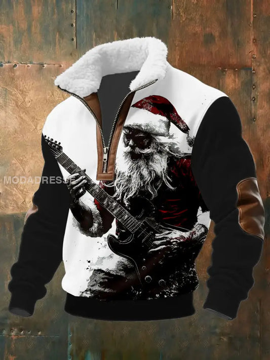 Mäns gitarr Rock Santa Baggy Zip-up Hoodie. som bild / S