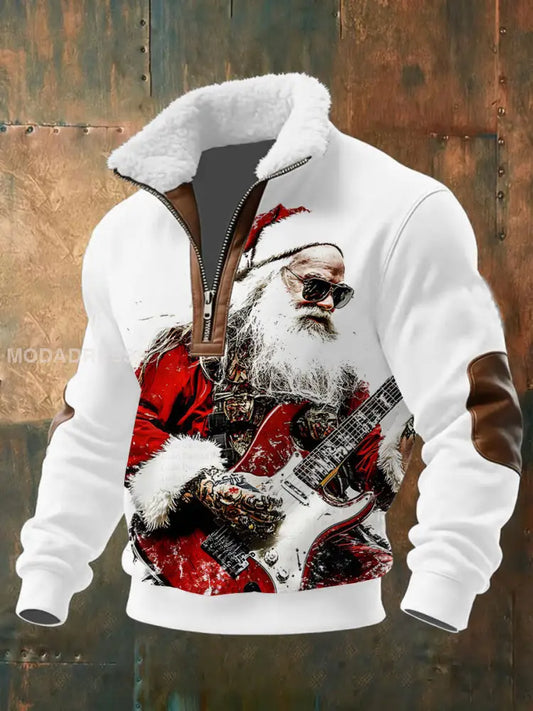 Mäns gitarr Rock Santa Baggy Zip-up Hoodie. vitt / S