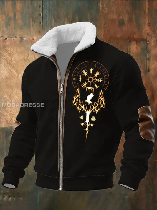 Mäns glödande Yggdrasil träd Print Sherpa - fodrad Zip Jacka flerlog / S