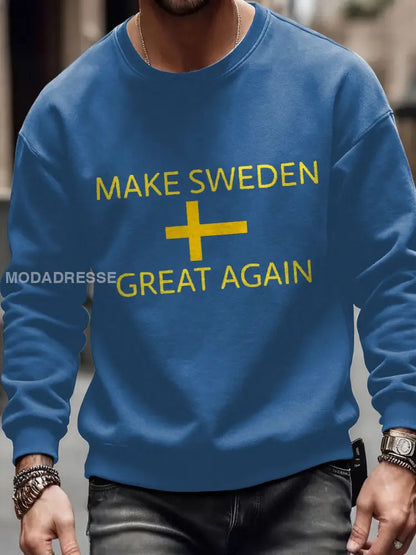 Mäns göra Sverige stor igen Flagg Konst tryckt tröjar Blå / S