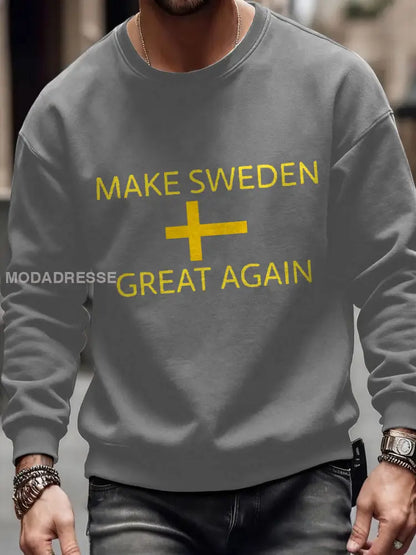 Mäns göra Sverige stor igen Flagg Konst tryckt tröjar Ljusgrå / S