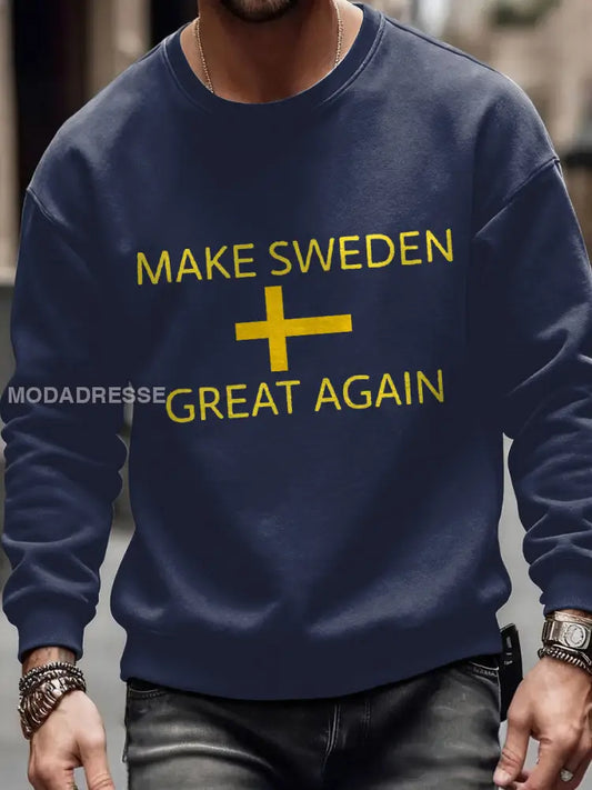 Mäns göra Sverige stor igen Flagg Konst tryckt tröjar Marinblå / S