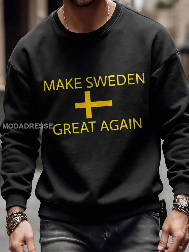 Mäns göra Sverige stor igen Flagg Konst tryckt tröjar Svart / S