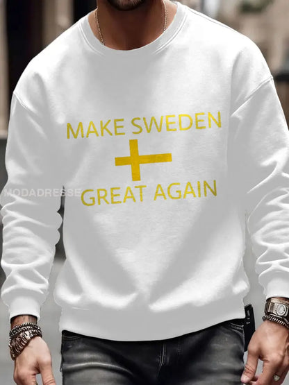 Mäns göra Sverige stor igen Flagg Konst tryckt tröjar Vit / S