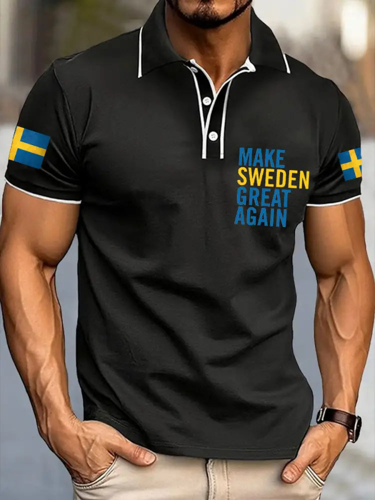 Mäns göra Sverige stor igen Tryckta Casual Tops svart / S