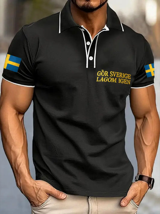 Mäns göra Sverige stor igen Tryckta Casual Tops svart / S