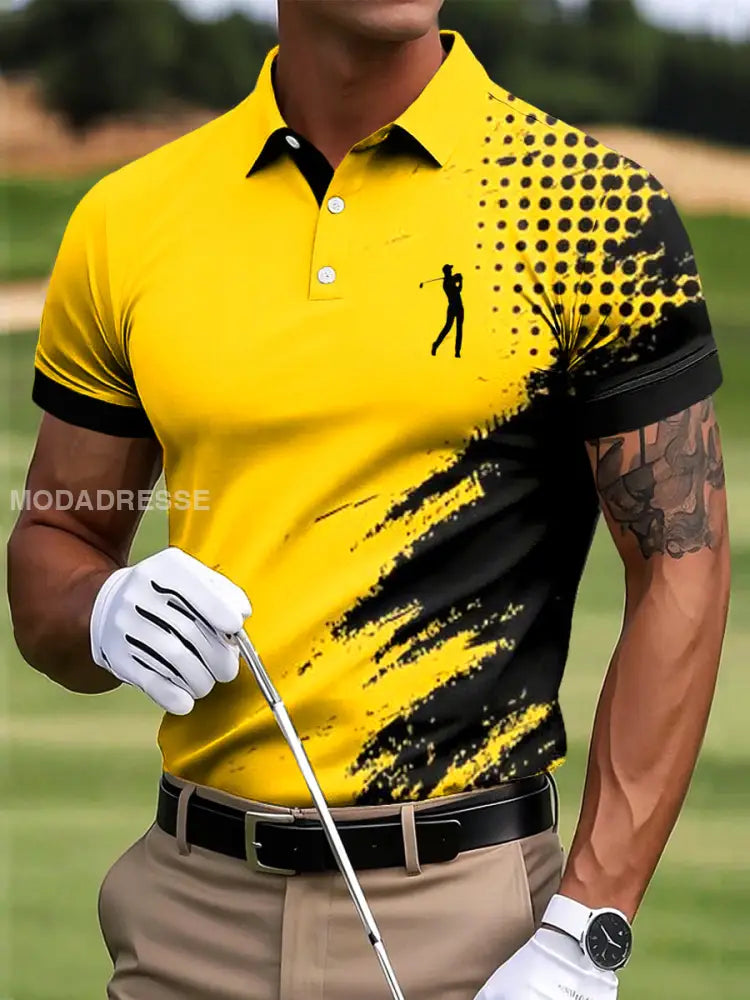 Mäns Golf Abstract Ink Målning konst Skriv ut Casual Business Polo tröj S