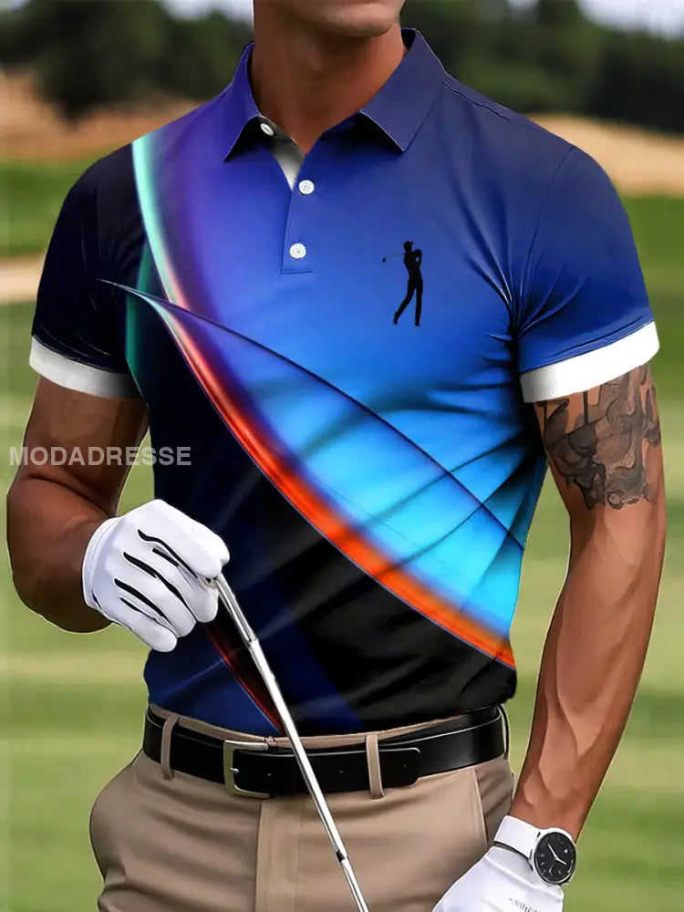 Mäns Golf Abstract Linje Konst Skriv ut Casual Business Polo skjorta] flerlog / S