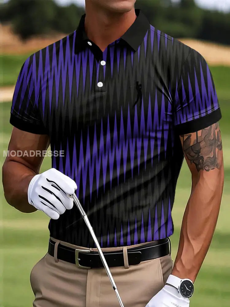 Mäns Golf Abstract Våg linje konst Skriv ut Casual Business Polo tröja S