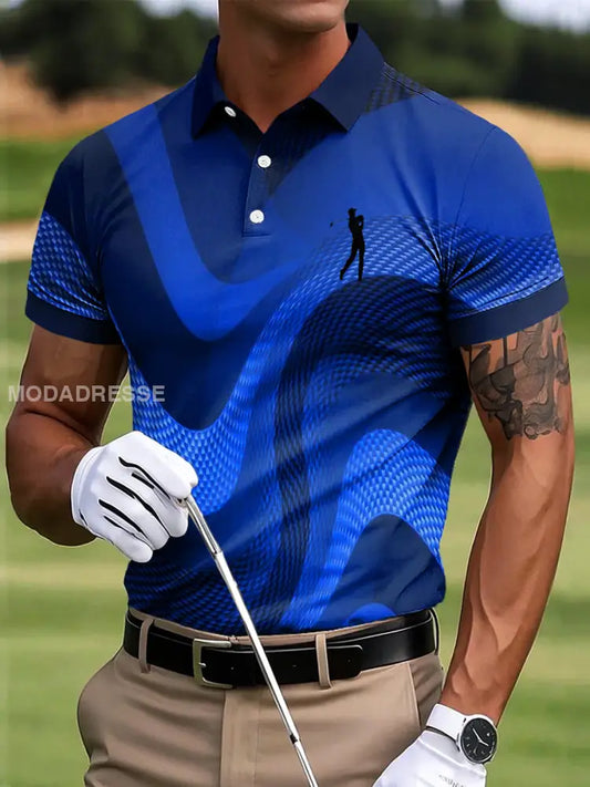 Mäns Golf Abstract Våg Texture Konst Skriv ut Casual Business Polo tröj S