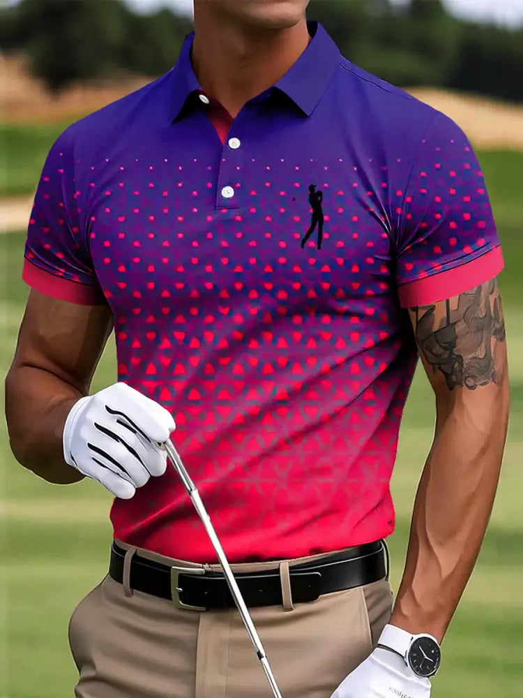 Mäns Golf Abstrakt Gradient Geometrisk konst Skriv ut Casual Business Polo tröj flerlog / S