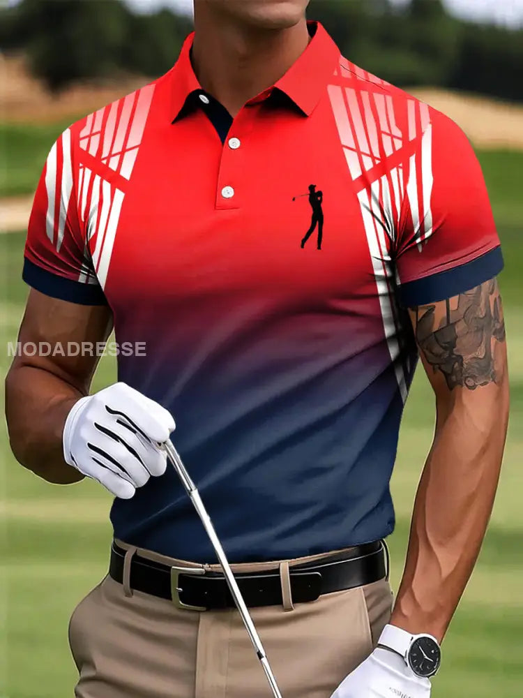 Mäns Golf Abstrakt Gradient linje Konst Skriv ut Casual Business Polo tröj S