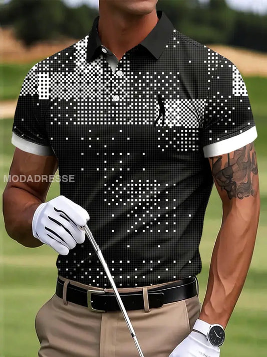 Mäns Golf Abstrakt Mosaik Runkad konst Print Casual Business Polo tröj flerlog / S