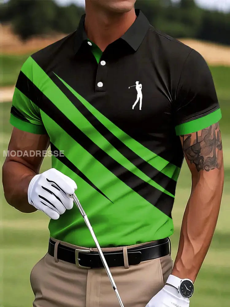Mäns Golf Abstrakt oregelbundna linjer Konst Skriv ut Casual Business Polo tröj flerlog / S