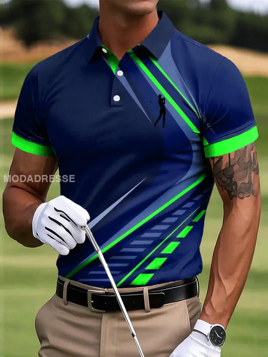 Mäns golf färgglada geometriska linjer Konst Skriv ut Casual Polo tröja flerlog / S