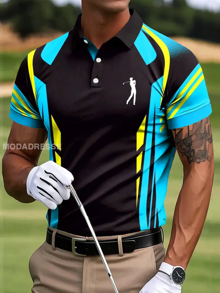 Mäns Golf Färgglada Geometriska Patchwork Konst Skriv ut Casual Business Polo tröj S