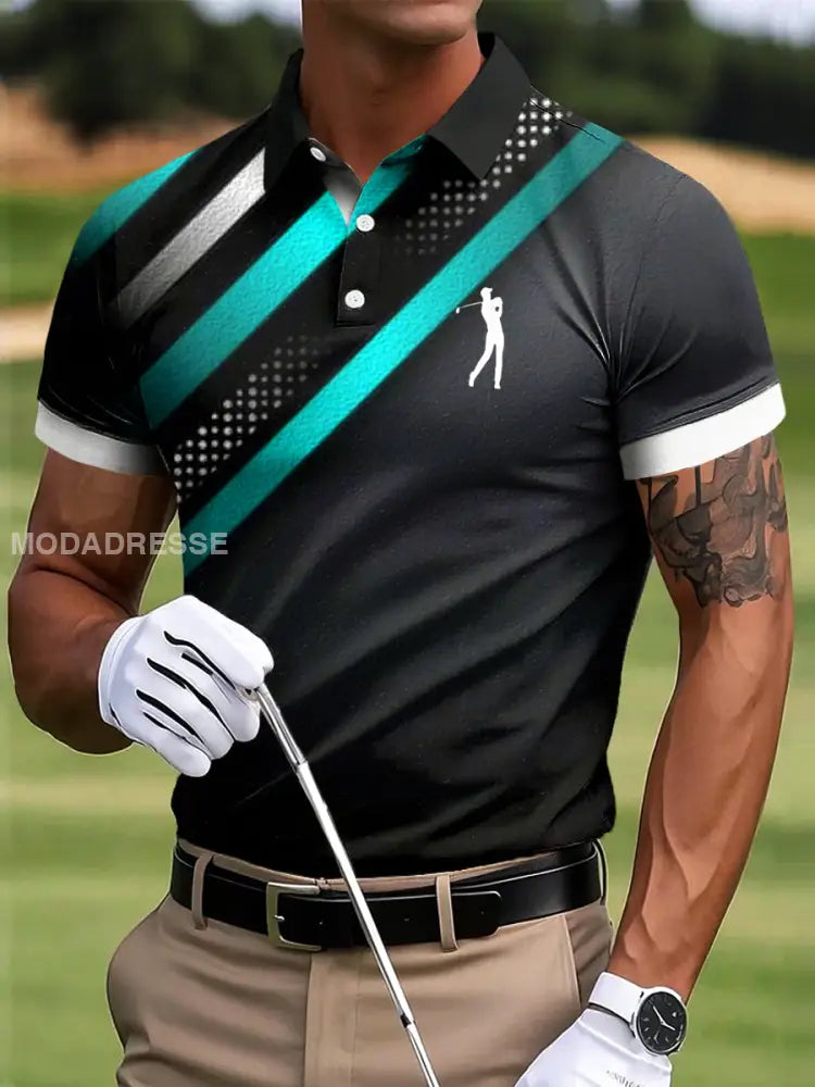 Mäns golf färgglada randiga Abstrakt konst Skriv ut Casual Polo tröj flerlog / S