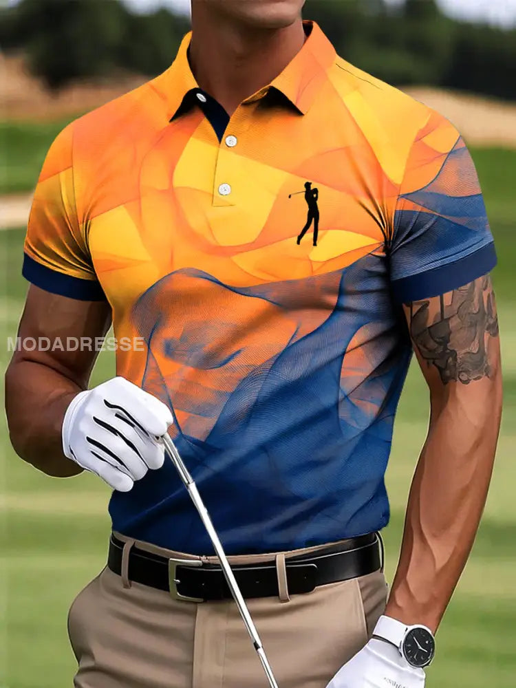 Mäns Golf Gradient Färg Block Textur Konst Skriv ut Casual Business Polo tröj S