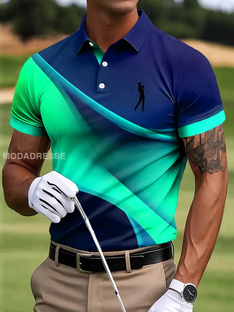 Mäns Golf Gradient Färg textur Konst Skriv ut Casual Business Polo tröj flerlog / S