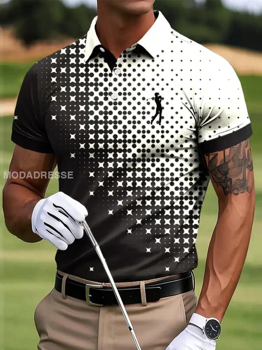 Mäns Golf Gradient Geometrisk konst Skriv ut Casual Business Polo tröj flerlog / S